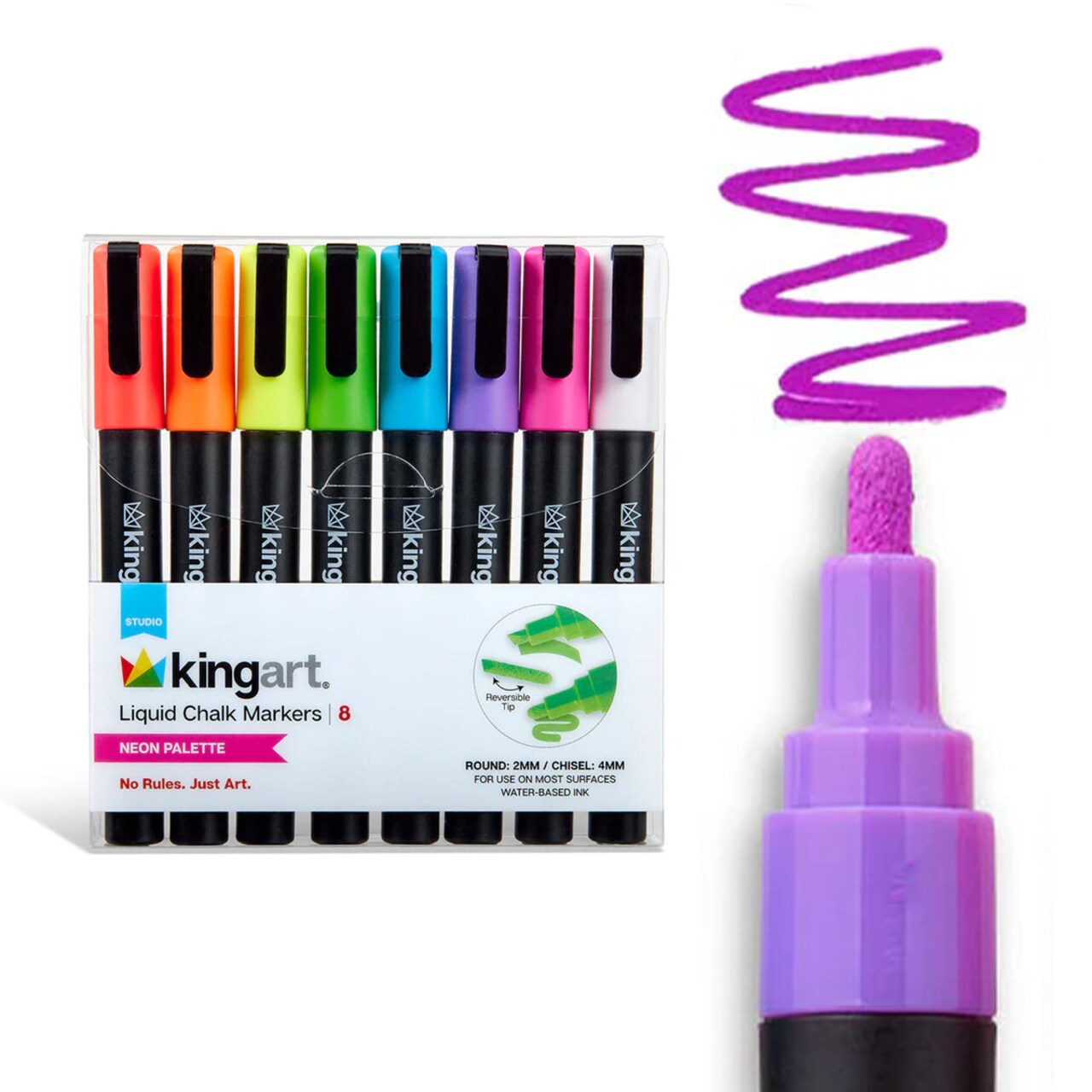 KINGART® Liquid Chalk Markers, Neon Colors, Round & Chisel Tip, Set of 8